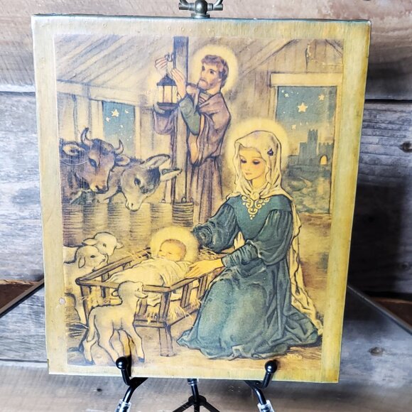 Vintage Nativity Scene Wood Wall Decor - 5.5 x 6.5 - Jesus Birth Scene - Picture 1 of 7